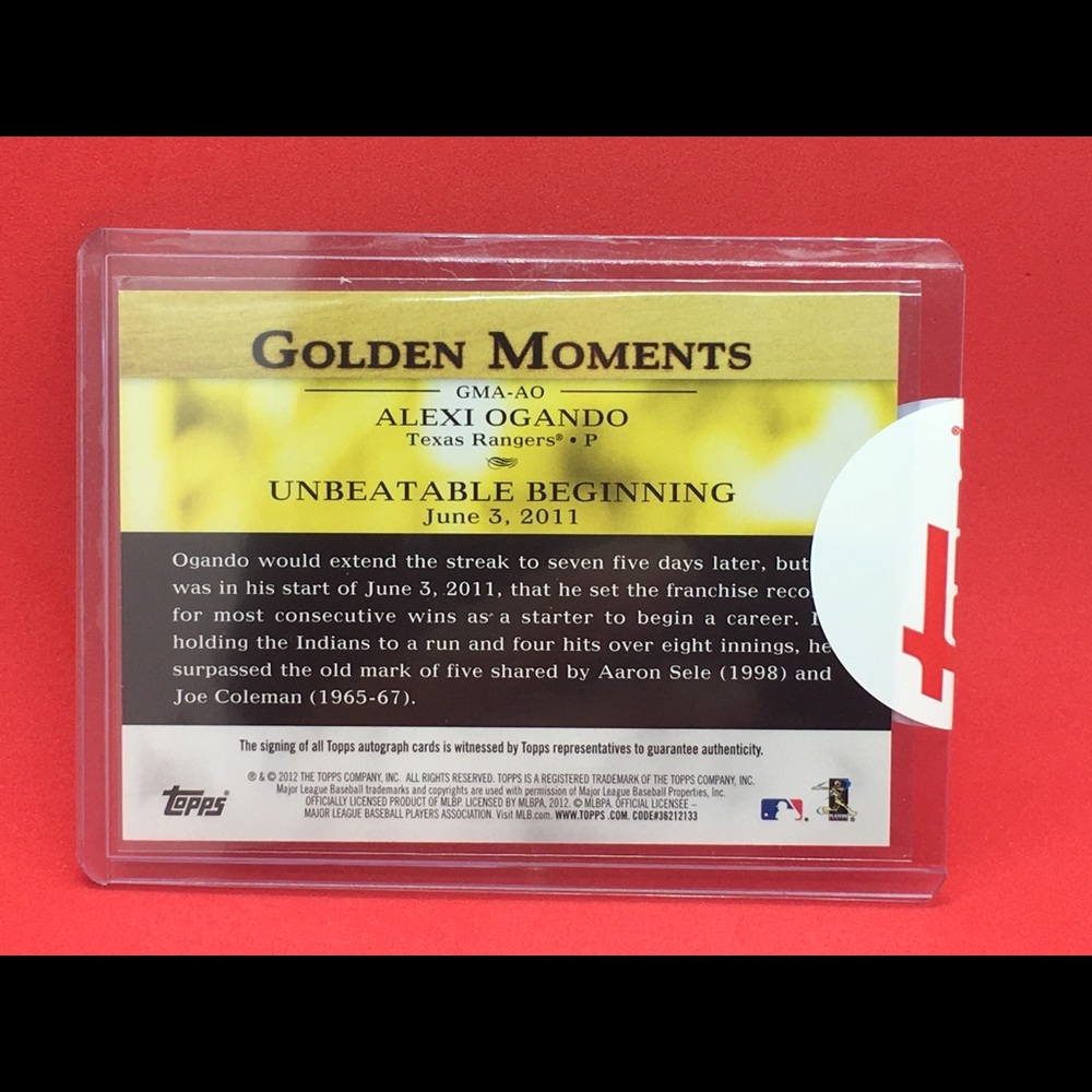 2012 Alexi Ogando Topps Sealed Collectible Card View 2